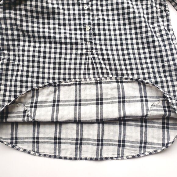 J Jill Top Womens M Gingham Check Plaid Popover Black White Tunic Double Cloth - Picture 6 of 14